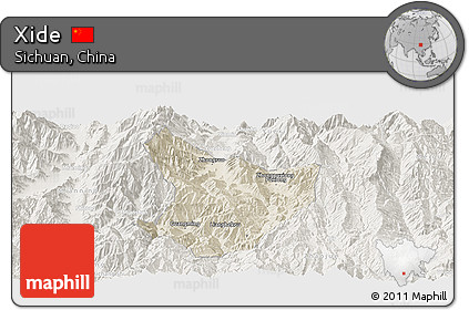 Shaded Relief Panoramic Map of Xide, lighten