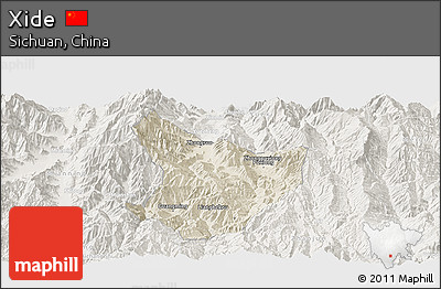 Shaded Relief Panoramic Map of Xide, lighten