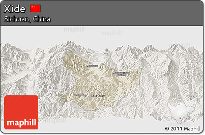 Shaded Relief Panoramic Map of Xide, lighten