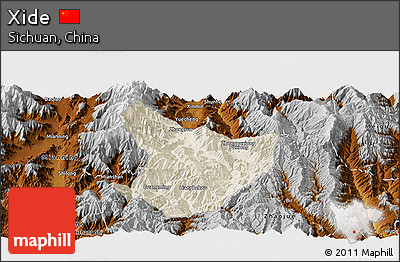 Shaded Relief Panoramic Map of Xide, physical outside