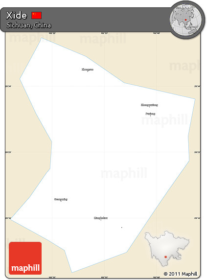 Classic Style Simple Map of Xide, single color outside