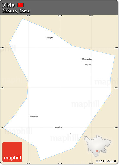 Classic Style Simple Map of Xide, single color outside