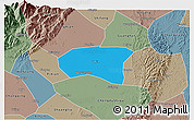 Political 3D Map of Xindu, semi-desaturated