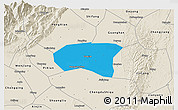 Political 3D Map of Xindu, shaded relief outside