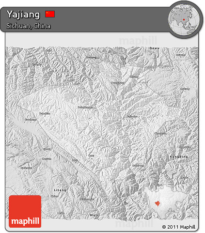Silver Style 3D Map of Yajiang