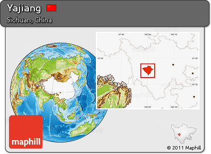 Physical Location Map of Yajiang, highlighted country