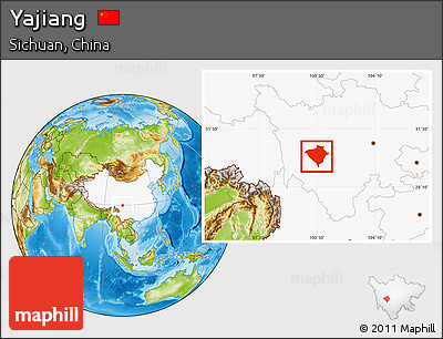 Physical Location Map of Yajiang, highlighted country