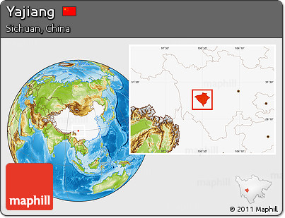 Physical Location Map of Yajiang, highlighted country
