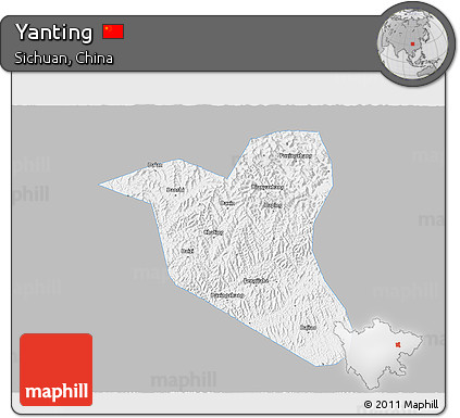 Gray 3D Map of Yanting, single color outside