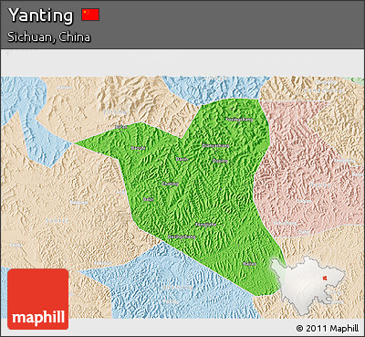Political 3D Map of Yanting, lighten