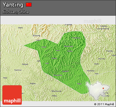 Political 3D Map of Yanting, physical outside