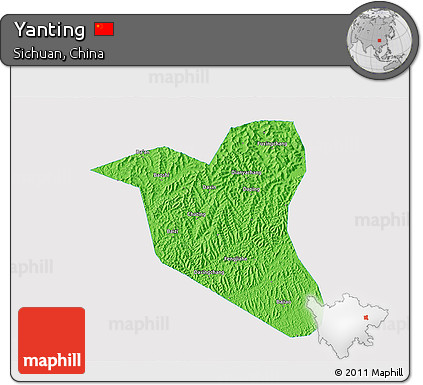 Political 3D Map of Yanting, single color outside