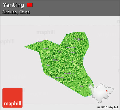Political 3D Map of Yanting, single color outside