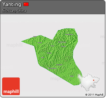 Political 3D Map of Yanting, single color outside
