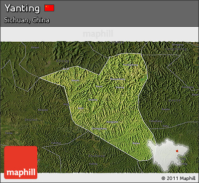 Satellite 3D Map of Yanting, darken