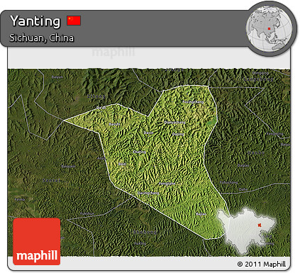Satellite 3D Map of Yanting, darken
