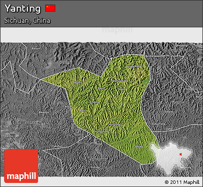 Satellite 3D Map of Yanting, desaturated