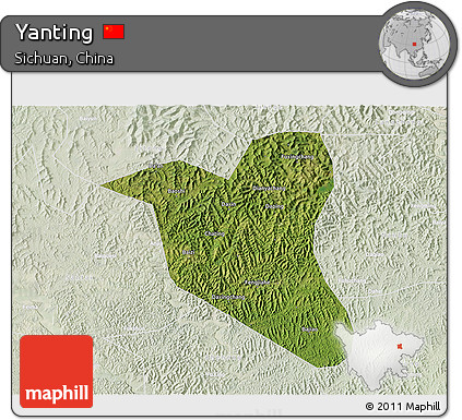 Satellite 3D Map of Yanting, lighten