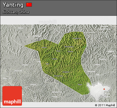 Satellite 3D Map of Yanting, lighten, semi-desaturated