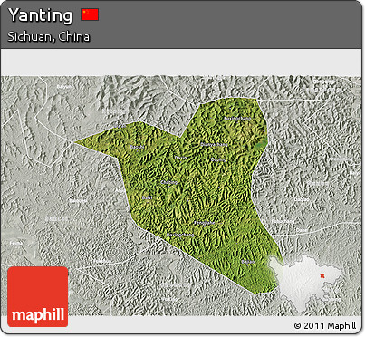 Satellite 3D Map of Yanting, lighten, semi-desaturated