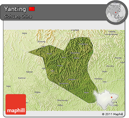Satellite 3D Map of Yanting, physical outside