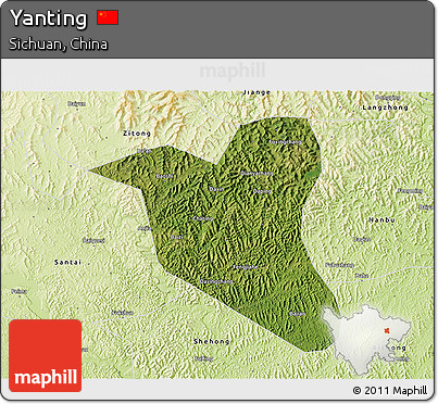 Satellite 3D Map of Yanting, physical outside
