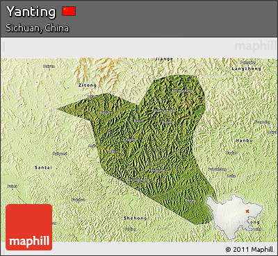 Satellite 3D Map of Yanting, physical outside