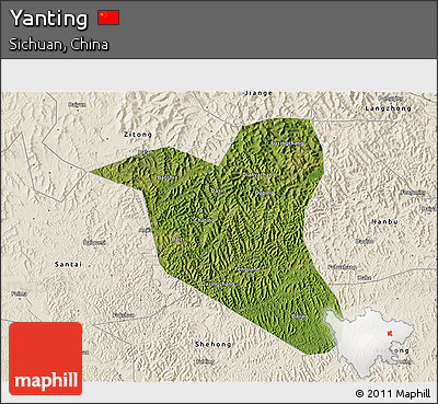 Satellite 3D Map of Yanting, shaded relief outside