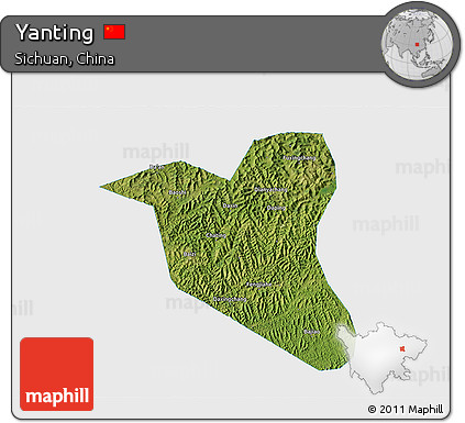 Satellite 3D Map of Yanting, single color outside