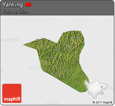 Satellite 3D Map of Yanting, single color outside