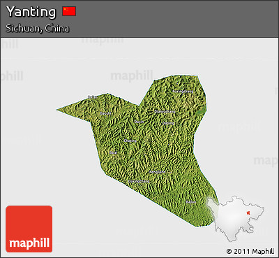 Satellite 3D Map of Yanting, single color outside