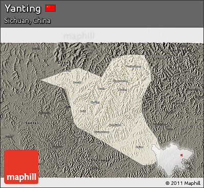 Shaded Relief 3D Map of Yanting, darken