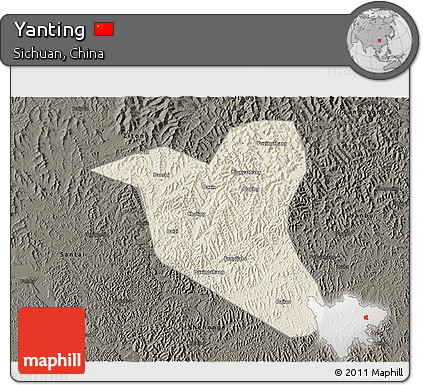 Shaded Relief 3D Map of Yanting, darken