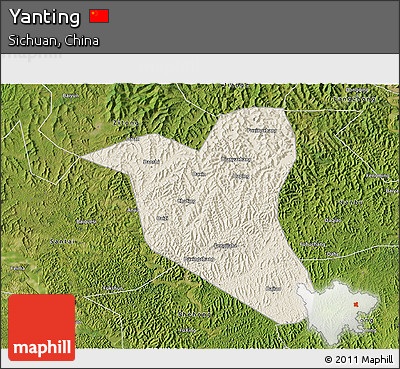 Shaded Relief 3D Map of Yanting, satellite outside