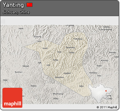 Shaded Relief 3D Map of Yanting, semi-desaturated