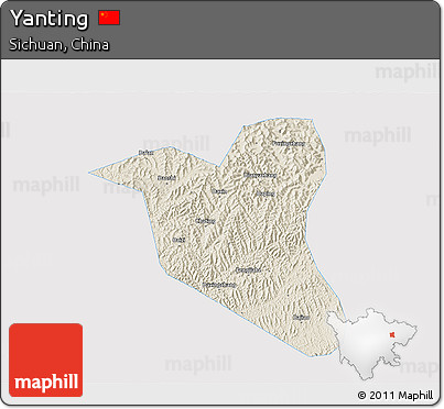Shaded Relief 3D Map of Yanting, single color outside
