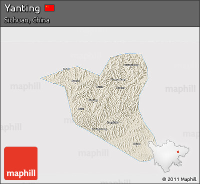 Shaded Relief 3D Map of Yanting, single color outside