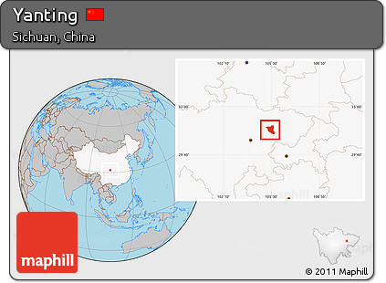 Gray Location Map of Yanting, highlighted country