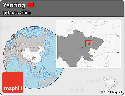 Gray Location Map of Yanting, highlighted country, highlighted parent region