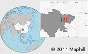 Gray Location Map of Yanting, highlighted country, highlighted parent region