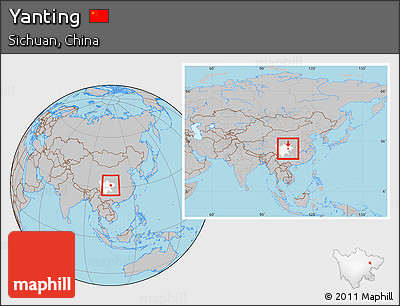 Gray Location Map of Yanting, highlighted parent region, within the entire country