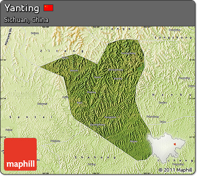 Satellite Map of Yanting, physical outside