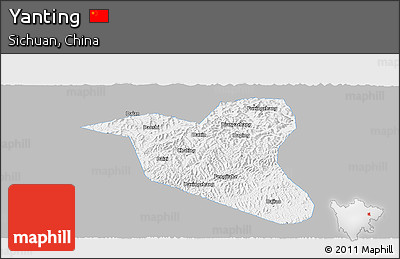 Gray Panoramic Map of Yanting, single color outside