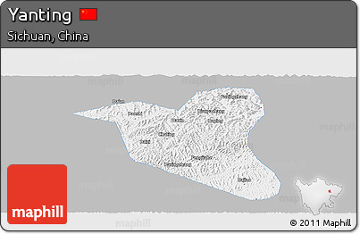 Gray Panoramic Map of Yanting, single color outside