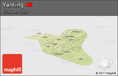 Physical Panoramic Map of Yanting, cropped outside