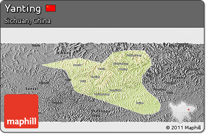 Physical Panoramic Map of Yanting, darken, desaturated