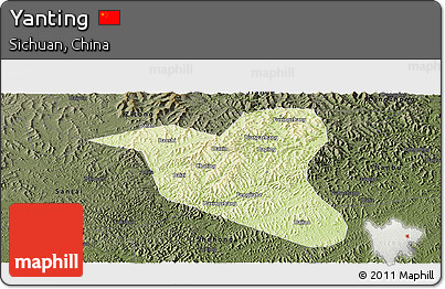 Physical Panoramic Map of Yanting, darken