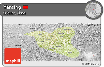 Physical Panoramic Map of Yanting, desaturated