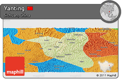 Physical Panoramic Map of Yanting, political outside