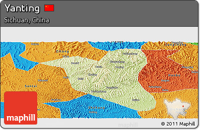 Physical Panoramic Map of Yanting, political outside
